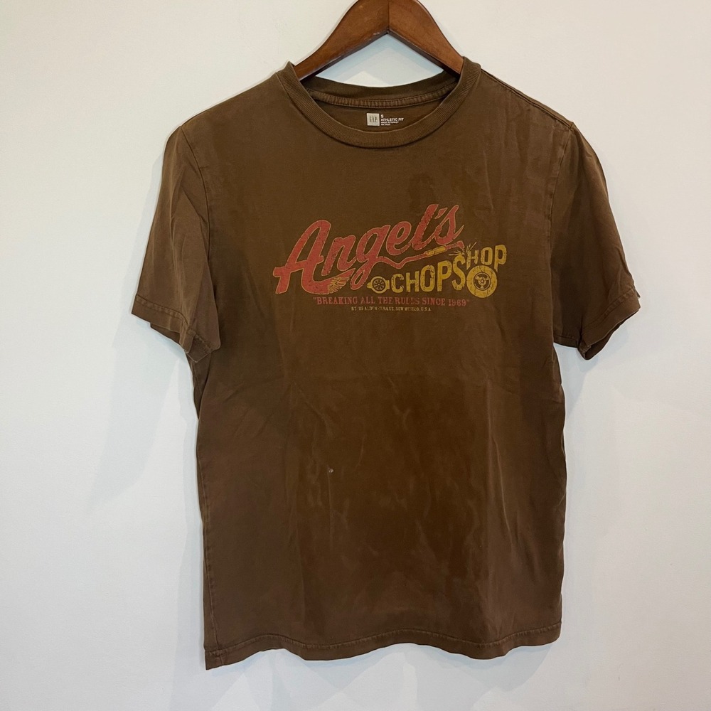 Gap Mens Small Brown Angels Chop Shop Graphic T-Shirt Athletic Fit Albuquerque